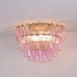 Pink Murano Glass Poliedri Geometric Flush Mount Ceiling Light with Gold Finish and LED Compatibility