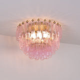 Pink Murano Glass Poliedri Geometric Flush Mount Ceiling Light with Gold Finish and LED Compatibility