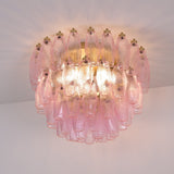 Pink Murano Glass Poliedri Geometric Flush Mount Ceiling Light with Gold Finish and LED Compatibility