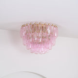 Pink Murano Glass Poliedri Geometric Flush Mount Ceiling Light with Gold Finish and LED Compatibility