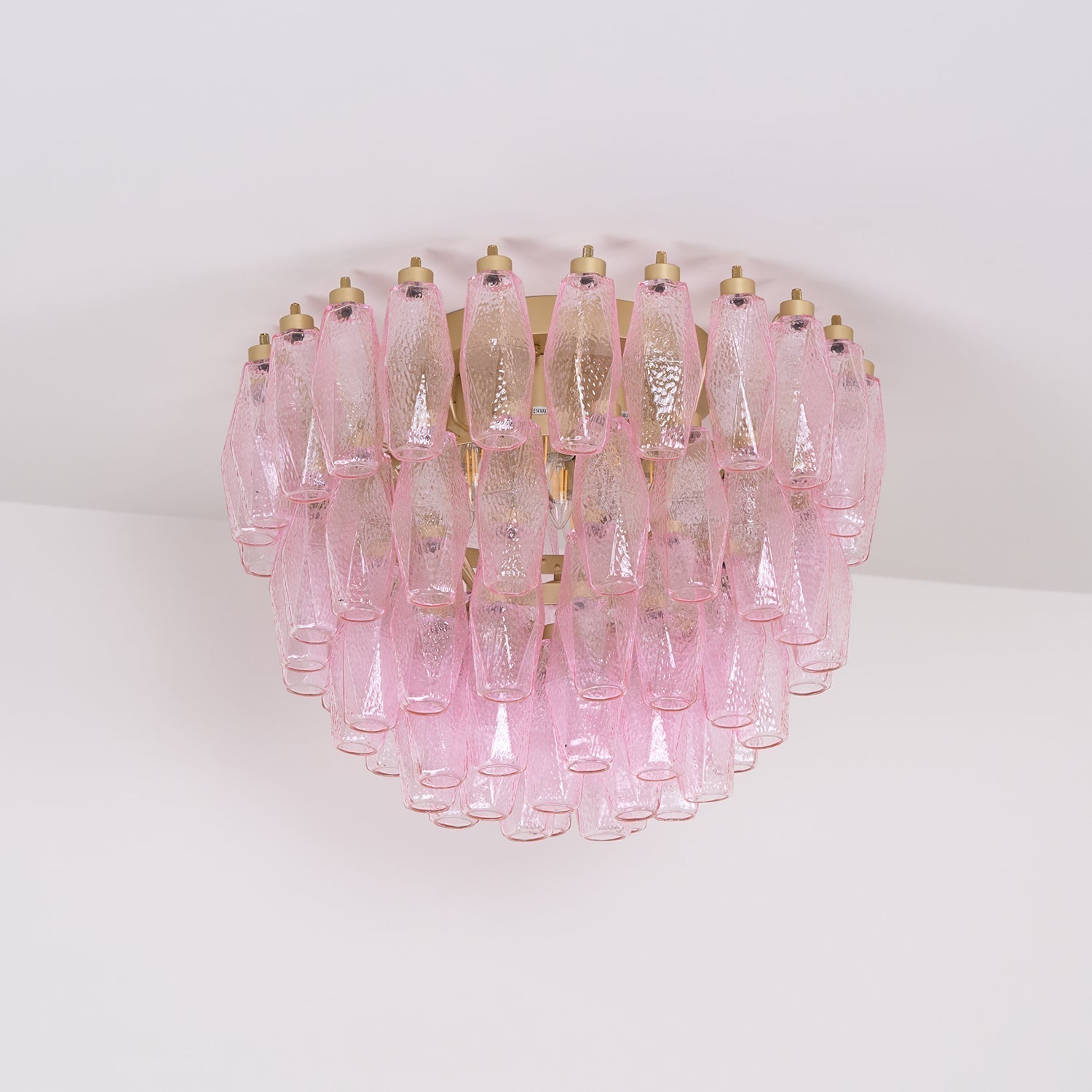 Pink Murano Glass Poliedri Geometric Flush Mount Ceiling Light with Gold Finish and LED Compatibility