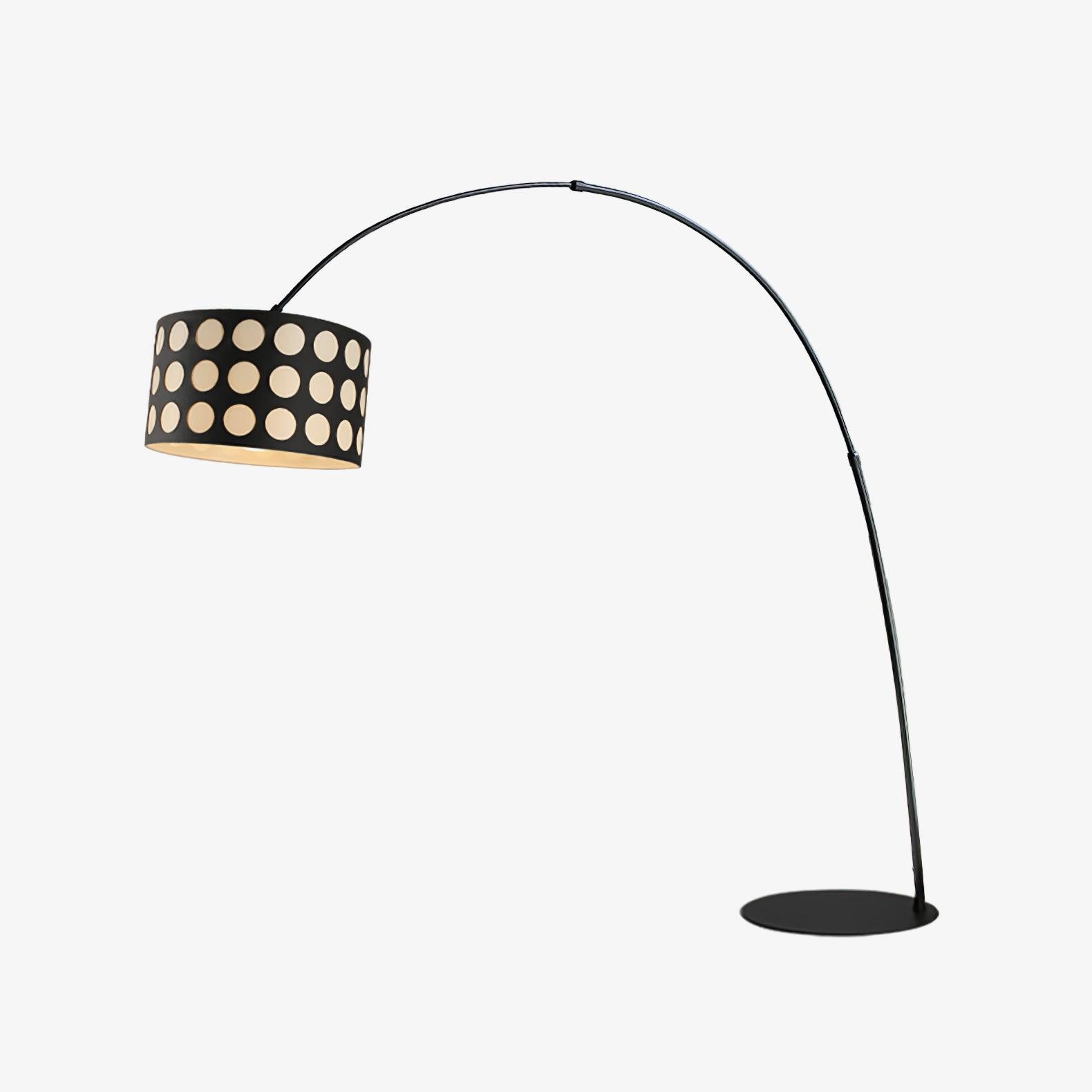 Modern Arc Floor Lamp with Black and White Polka Dot Fabric Shade for Living Room