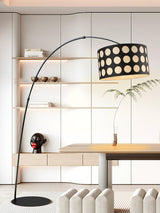 Modern Arc Floor Lamp with Black and White Polka Dot Fabric Shade for Living Room