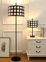Modern Arc Floor Lamp with Black and White Polka Dot Fabric Shade for Living Room