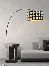 Modern Arc Floor Lamp with Black and White Polka Dot Fabric Shade for Living Room