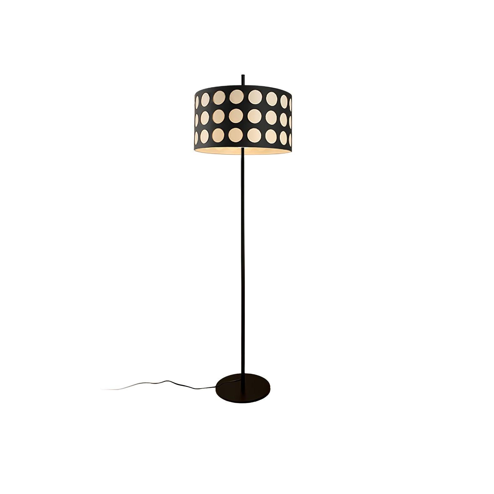 Modern Arc Floor Lamp with Black and White Polka Dot Fabric Shade for Living Room