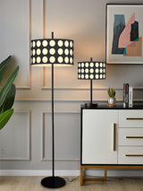 Modern Arc Floor Lamp with Black and White Polka Dot Fabric Shade for Living Room