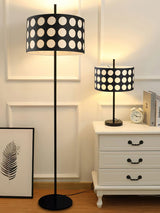 Modern Arc Floor Lamp with Black and White Polka Dot Fabric Shade for Living Room