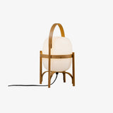 Modern Portable Glass Lantern Table Lamp with Wood Handle and Glass Shade for Ambient Lighting