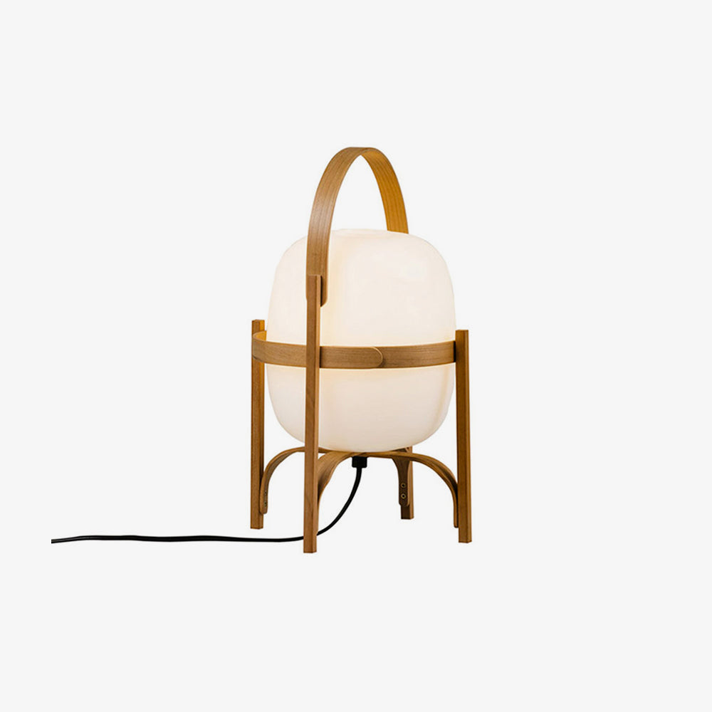 Modern Portable Glass Lantern Table Lamp with Wood Handle and Glass Shade for Ambient Lighting