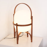 Modern Portable Glass Lantern Table Lamp with Wood Handle and Glass Shade for Ambient Lighting