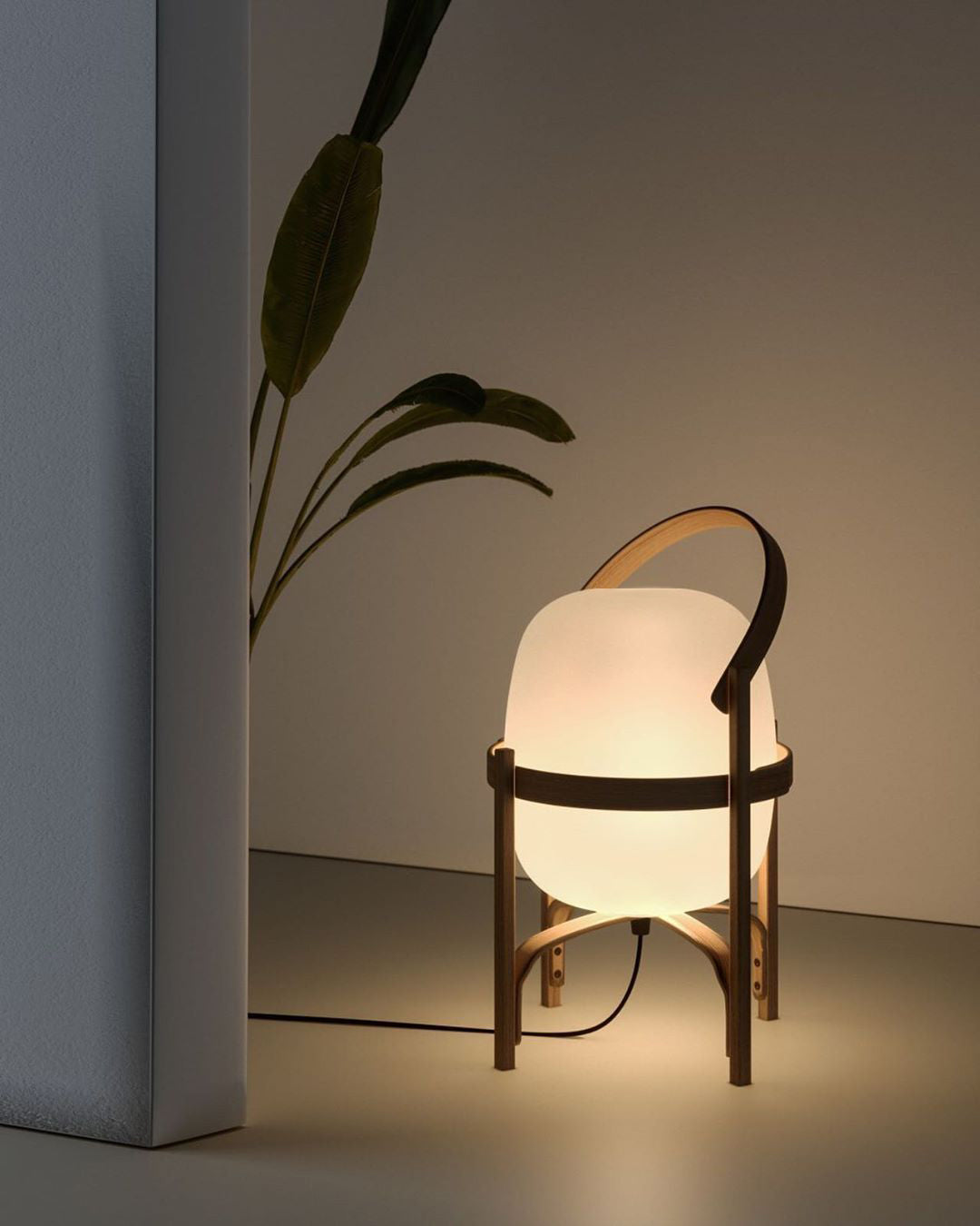 Modern Portable Glass Lantern Table Lamp with Wood Handle and Glass Shade for Ambient Lighting