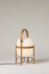 Modern Portable Glass Lantern Table Lamp with Wood Handle and Glass Shade for Ambient Lighting