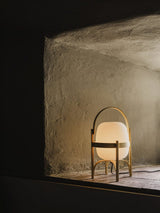 Modern Portable Glass Lantern Table Lamp with Wood Handle and Glass Shade for Ambient Lighting