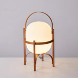 Modern Portable Glass Lantern Table Lamp with Wood Handle and Glass Shade for Ambient Lighting