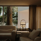Modern Portable Glass Lantern Table Lamp with Wood Handle and Glass Shade for Ambient Lighting