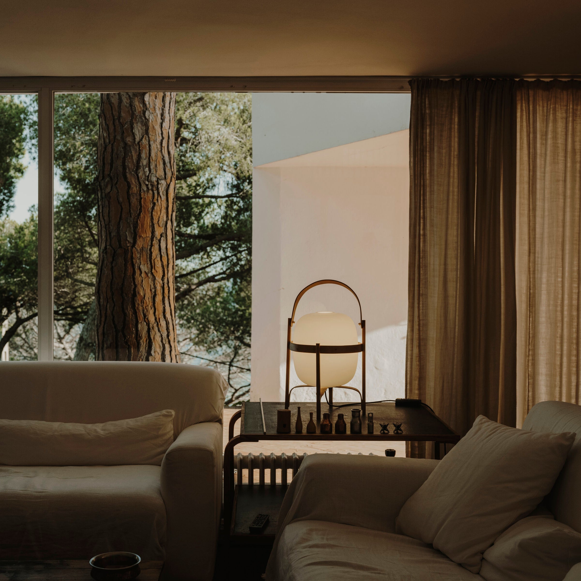 Modern Portable Glass Lantern Table Lamp with Wood Handle and Glass Shade for Ambient Lighting