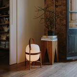 Modern Portable Glass Lantern Table Lamp with Wood Handle and Glass Shade for Ambient Lighting