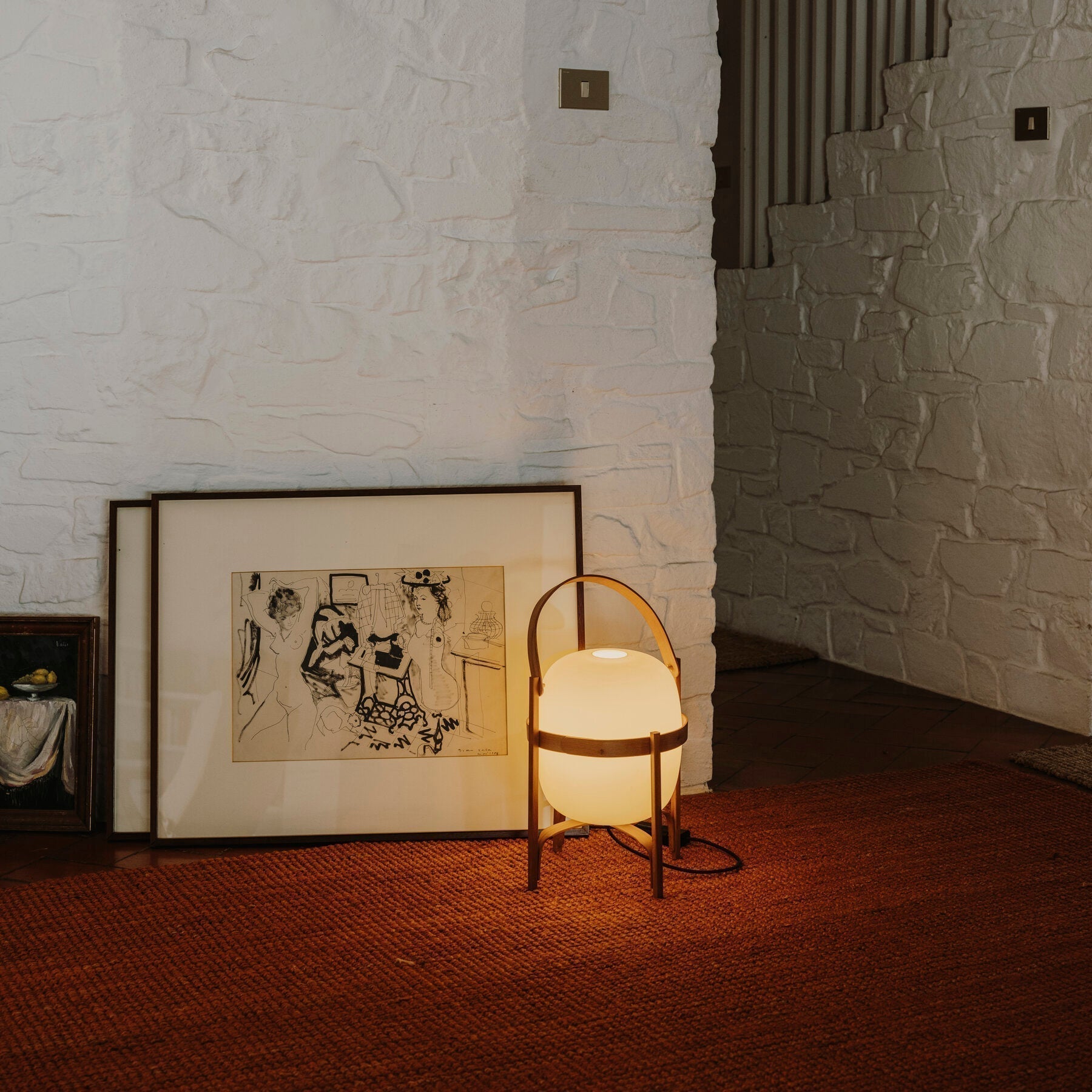 Modern Portable Glass Lantern Table Lamp with Wood Handle and Glass Shade for Ambient Lighting