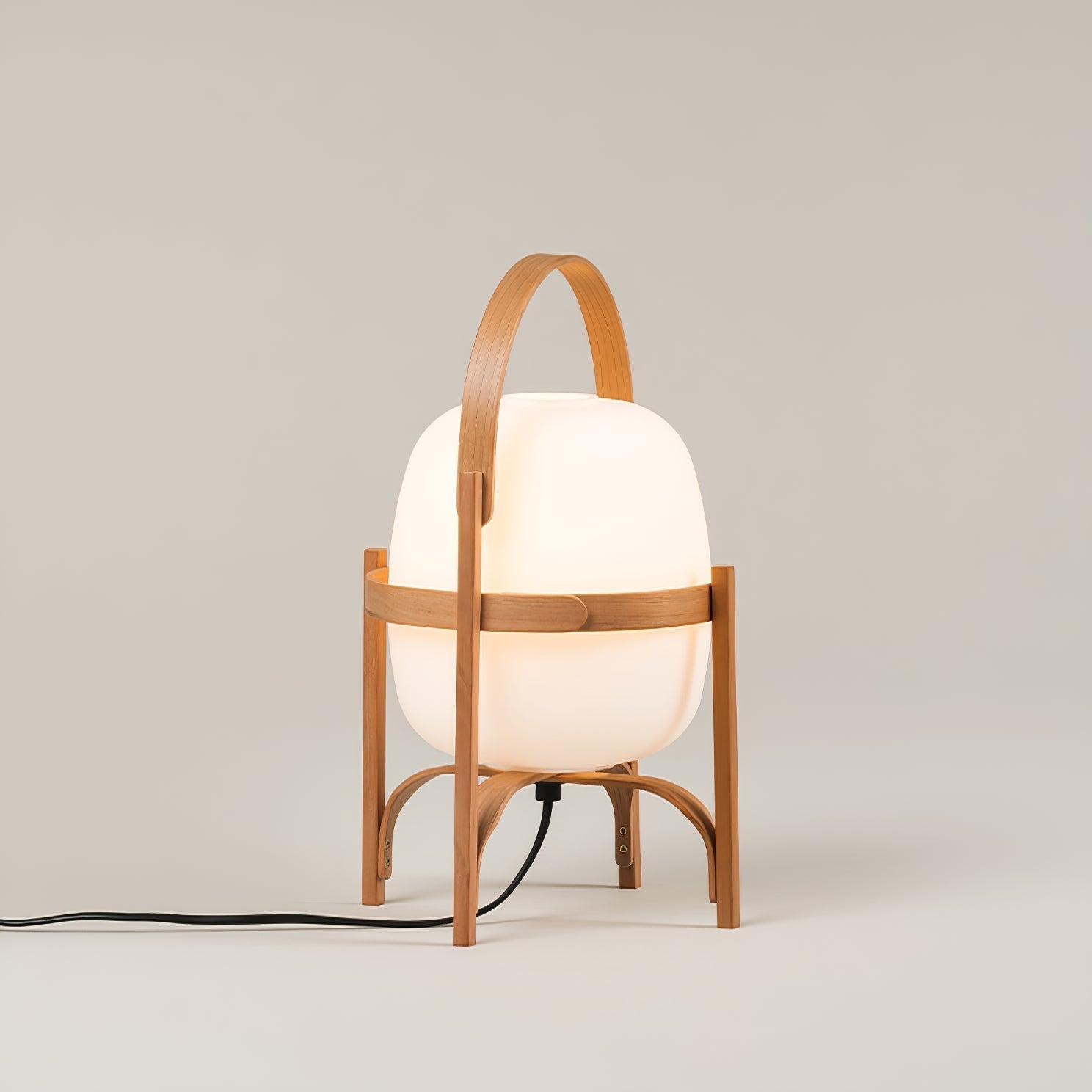 Modern Portable Glass Lantern Table Lamp with Wood Handle and Glass Shade for Ambient Lighting