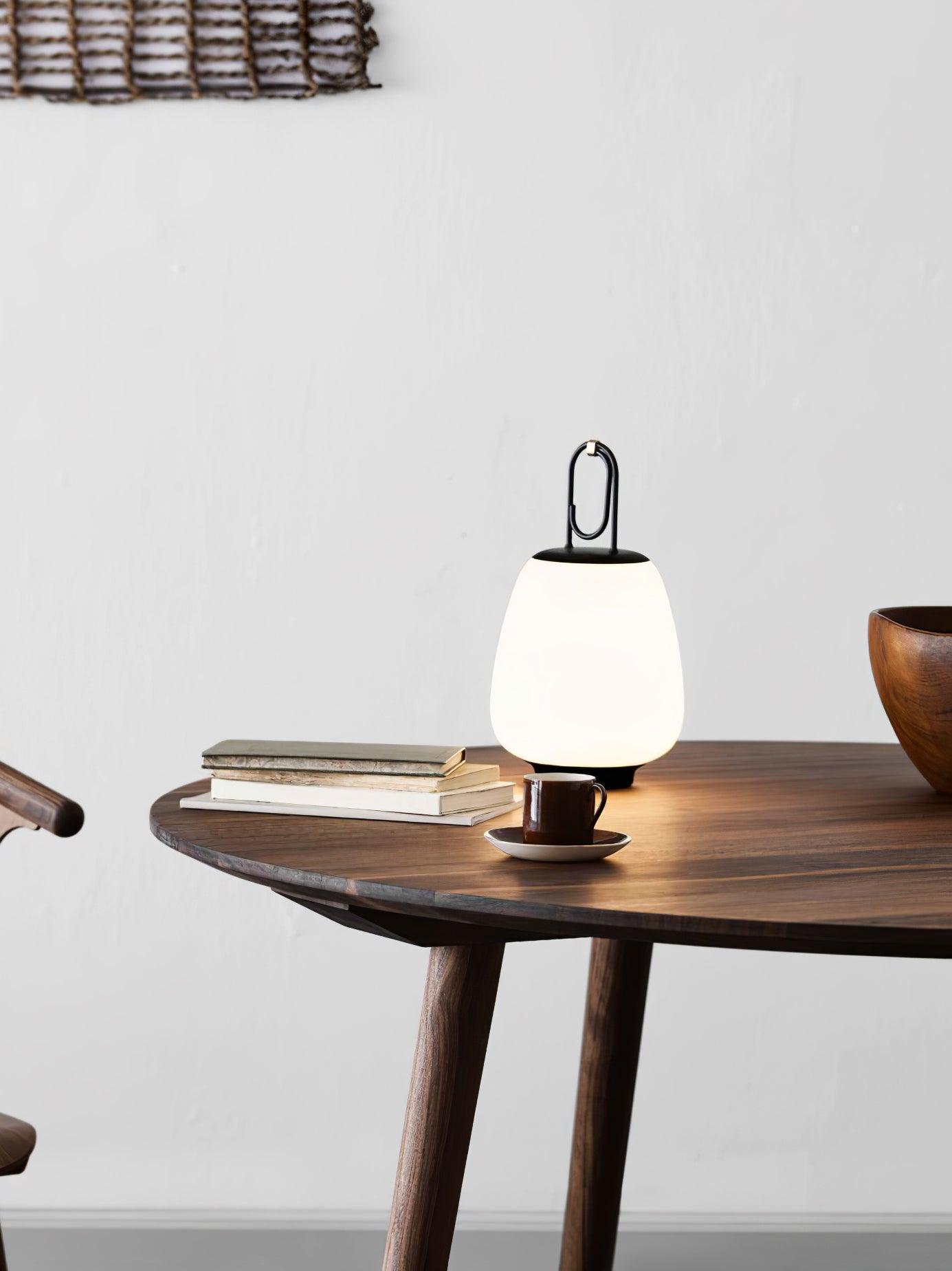 Portable Rechargeable LED Lantern Table Lamp Glass Shade Nordic Style Bedside Light