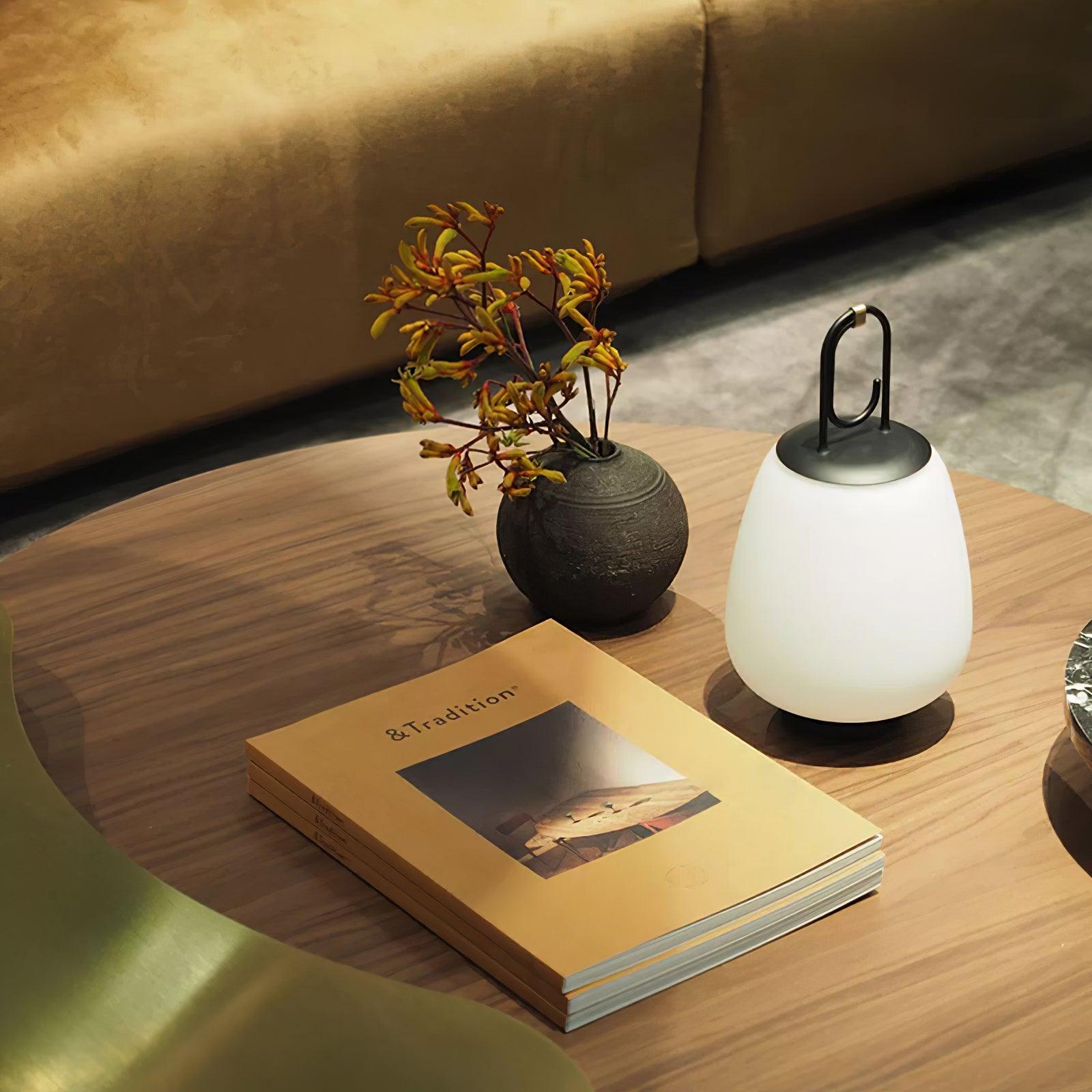 Portable Rechargeable LED Lantern Table Lamp Glass Shade Nordic Style Bedside Light
