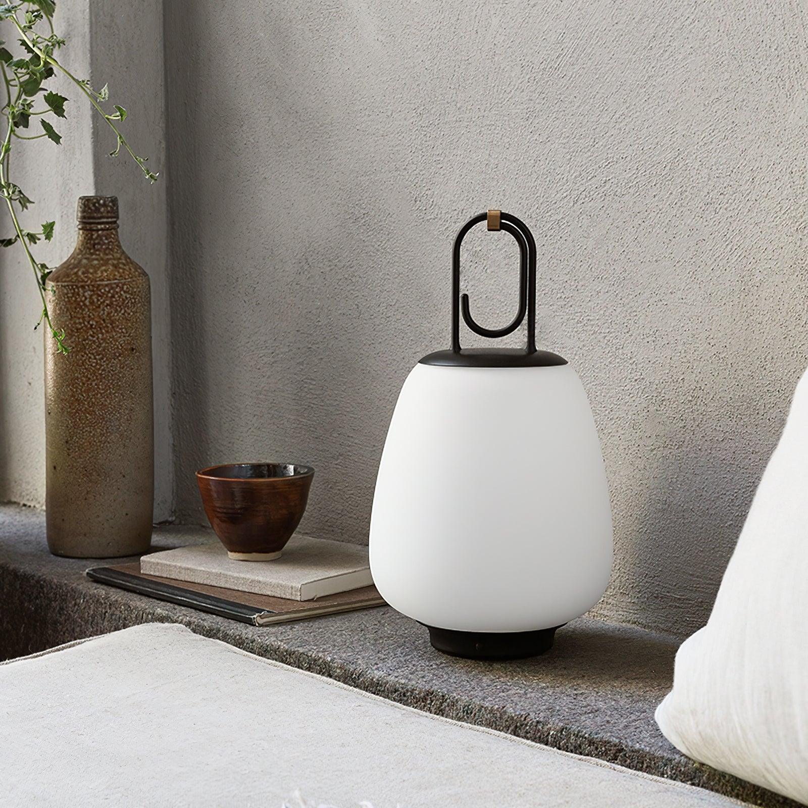 Portable Rechargeable LED Lantern Table Lamp Glass Shade Nordic Style Bedside Light