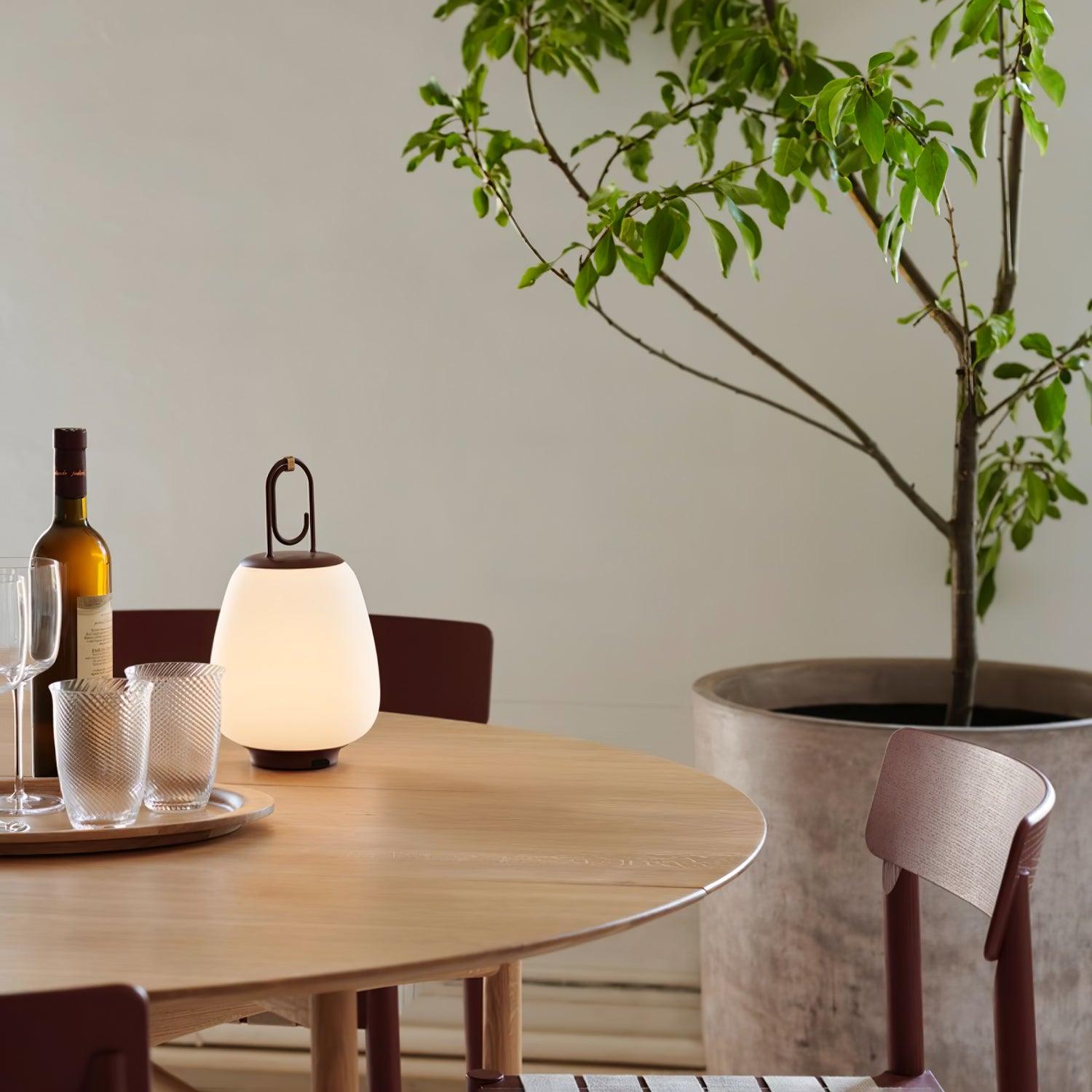 Portable Rechargeable LED Lantern Table Lamp Glass Shade Nordic Style Bedside Light