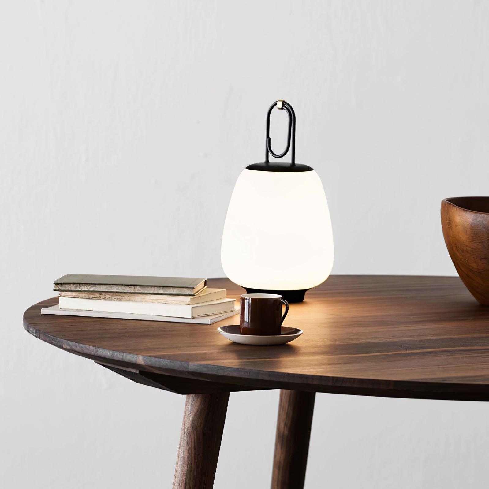 Portable Rechargeable LED Lantern Table Lamp Glass Shade Nordic Style Bedside Light