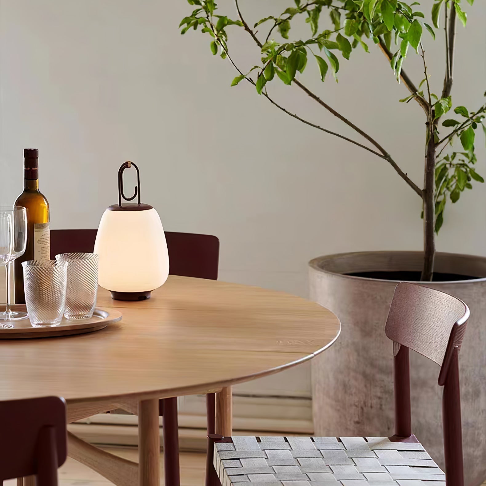 Portable Rechargeable LED Lantern Table Lamp Glass Shade Nordic Style Bedside Light