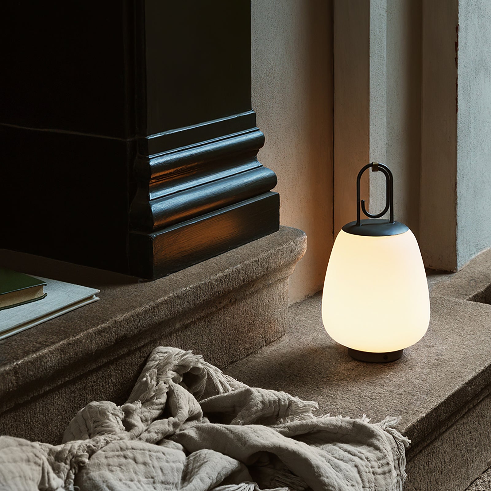 Portable Rechargeable LED Lantern Table Lamp Glass Shade Nordic Style Bedside Light