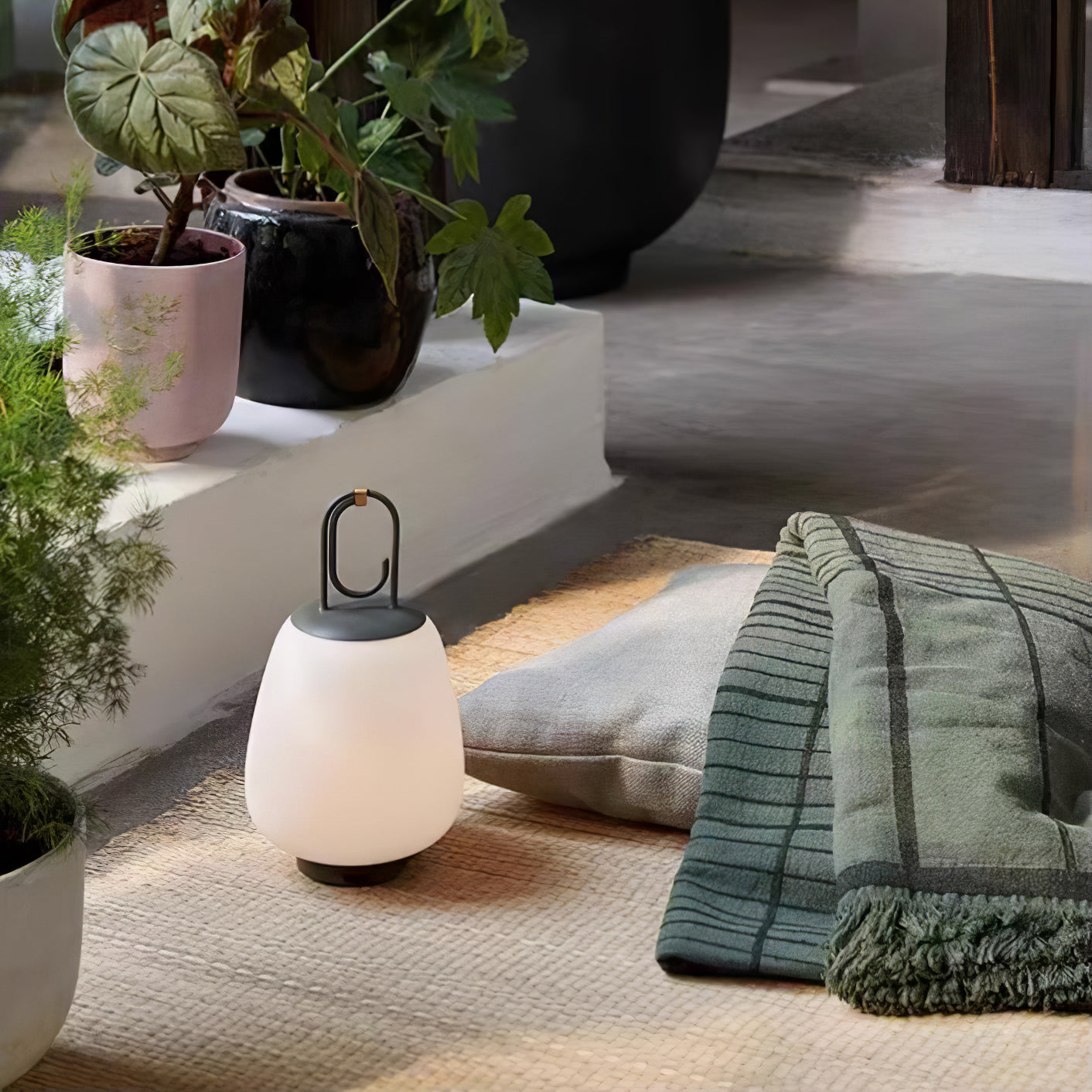 Portable Rechargeable LED Lantern Table Lamp Glass Shade Nordic Style Bedside Light
