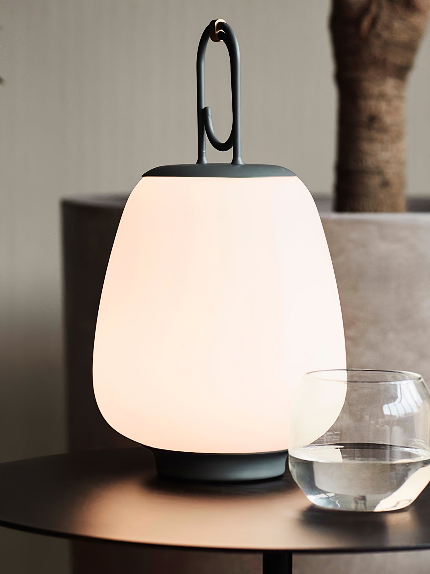 Portable Rechargeable LED Lantern Table Lamp Glass Shade Nordic Style Bedside Light