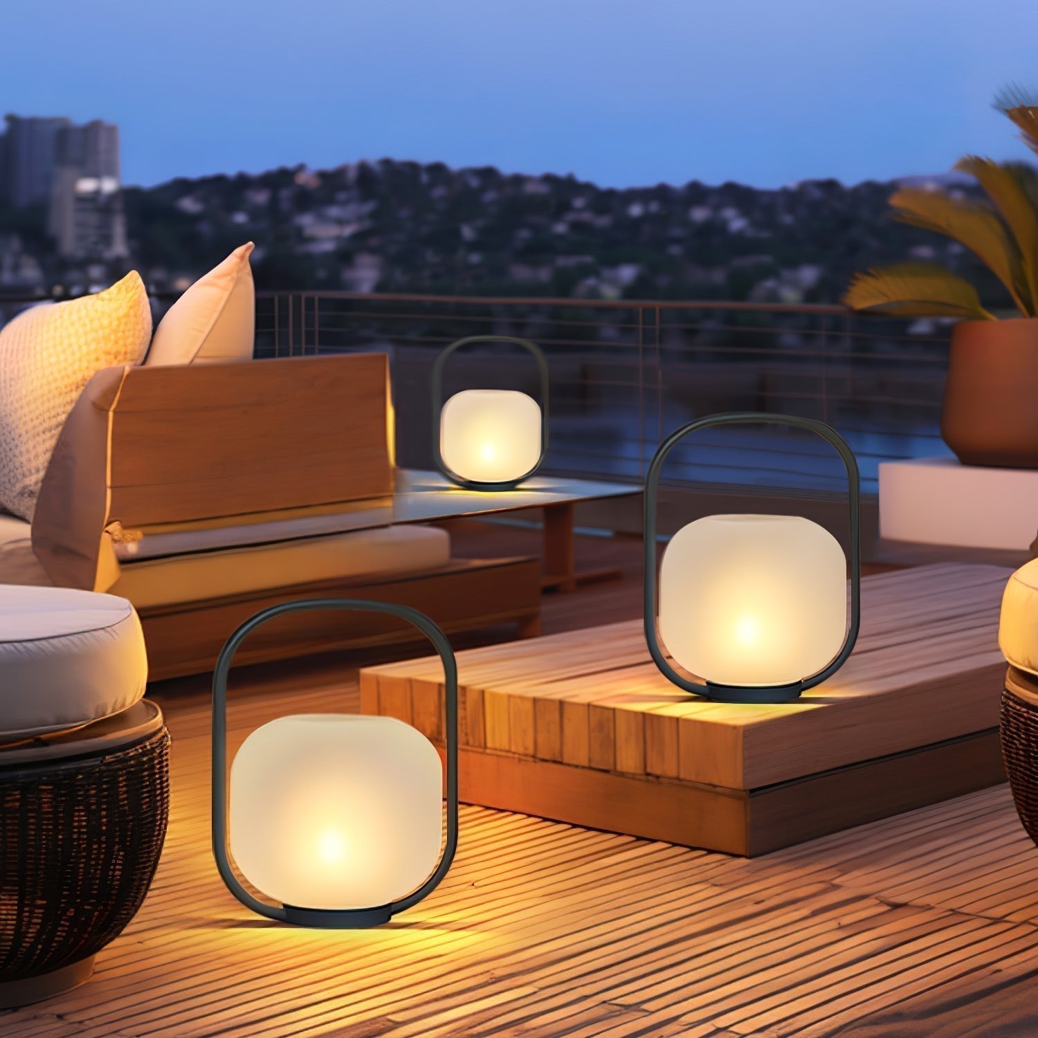 Modern Rechargeable Portable Outdoor Lantern Table Lamp for Garden and Patio
