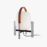 Modern Portable Lantern Table Lamp with Leather Handle and Opal Glass Globe for Bedside Lighting