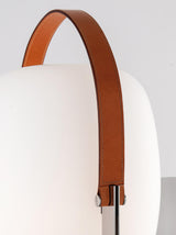 Modern Portable Lantern Table Lamp with Leather Handle and Opal Glass Globe for Bedside Lighting