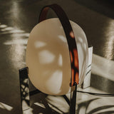 Modern Portable Lantern Table Lamp with Leather Handle and Opal Glass Globe for Bedside Lighting