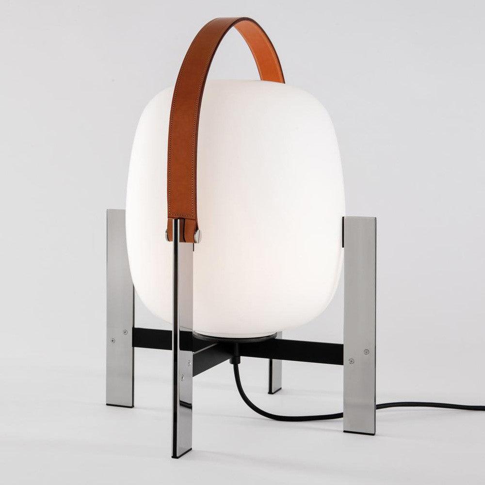 Modern Portable Lantern Table Lamp with Leather Handle and Opal Glass Globe for Bedside Lighting