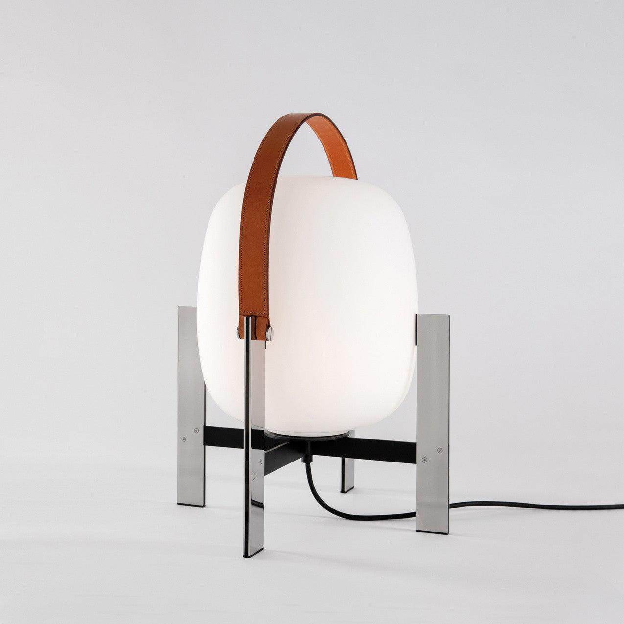 Modern Portable Lantern Table Lamp with Leather Handle and Opal Glass Globe for Bedside Lighting