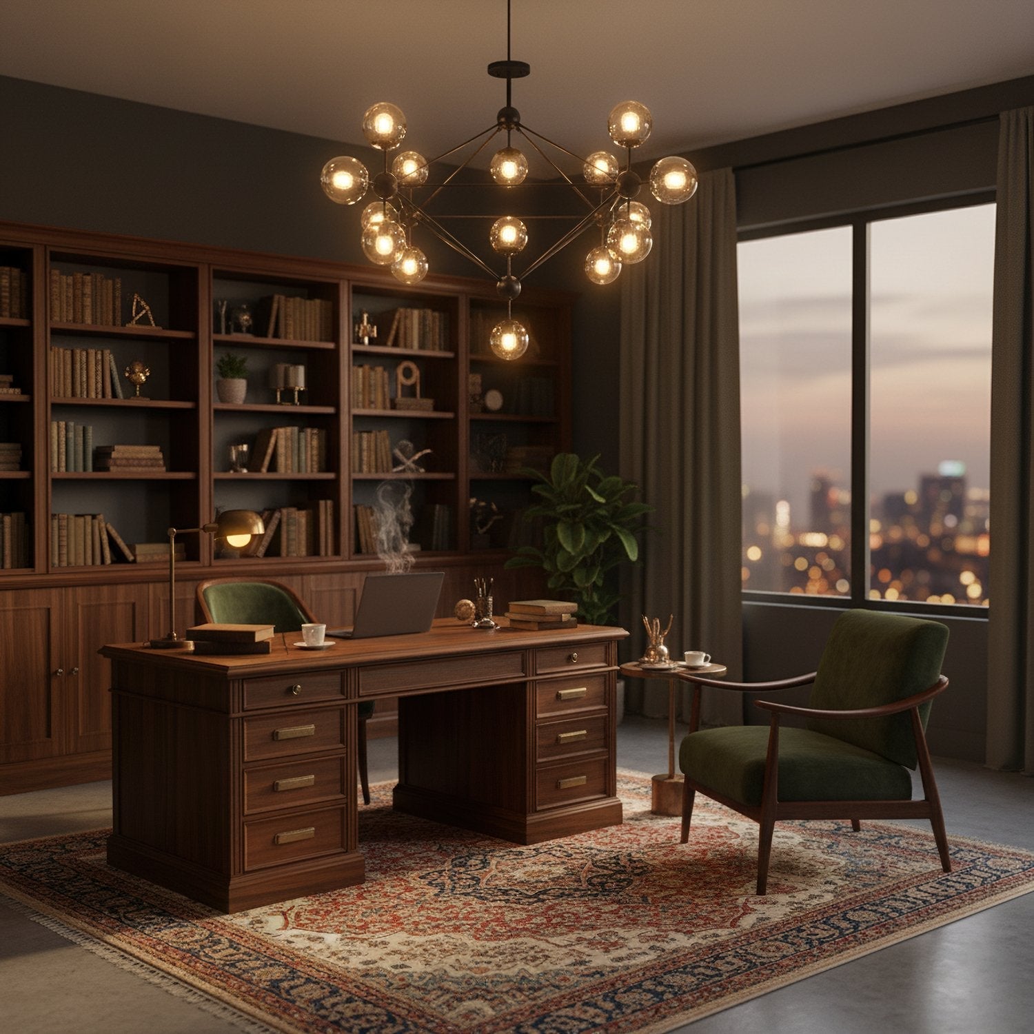 modern-black-geometric-chandelier-with-cognac-glass-globes-for-mid-century-living-spaces