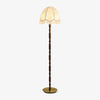 Vintage Walnut Wood Floor Lamp with Printed Tassel Fabric Shade Accent