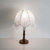 Vintage Printed Tassel Table Lamp with Walnut Wood Base and Fabric Shade for Bedroom