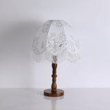 Vintage Printed Tassel Table Lamp with Walnut Wood Base and Fabric Shade for Bedroom