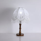 Vintage Printed Tassel Table Lamp with Walnut Wood Base and Fabric Shade for Bedroom