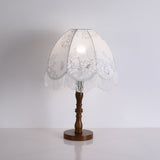 Vintage Printed Tassel Table Lamp with Walnut Wood Base and Fabric Shade for Bedroom