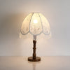 Vintage Printed Tassel Table Lamp with Walnut Wood Base and Fabric Shade for Bedroom