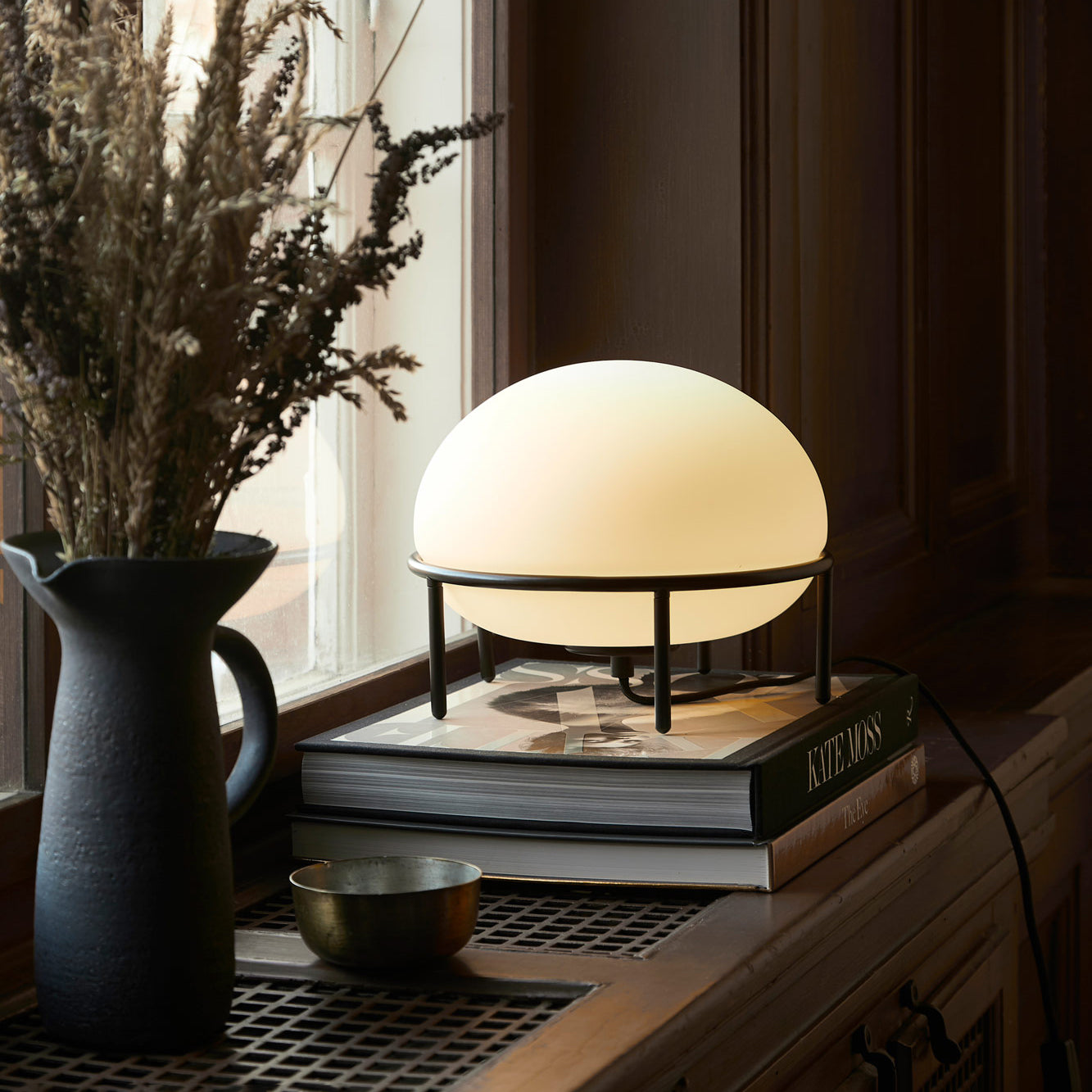 Modern Opal Glass Pump Table Lamp with Steel Frame for Office and Home Decor