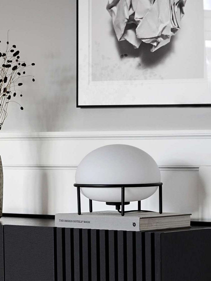 Modern Opal Glass Pump Table Lamp with Steel Frame for Office and Home Decor