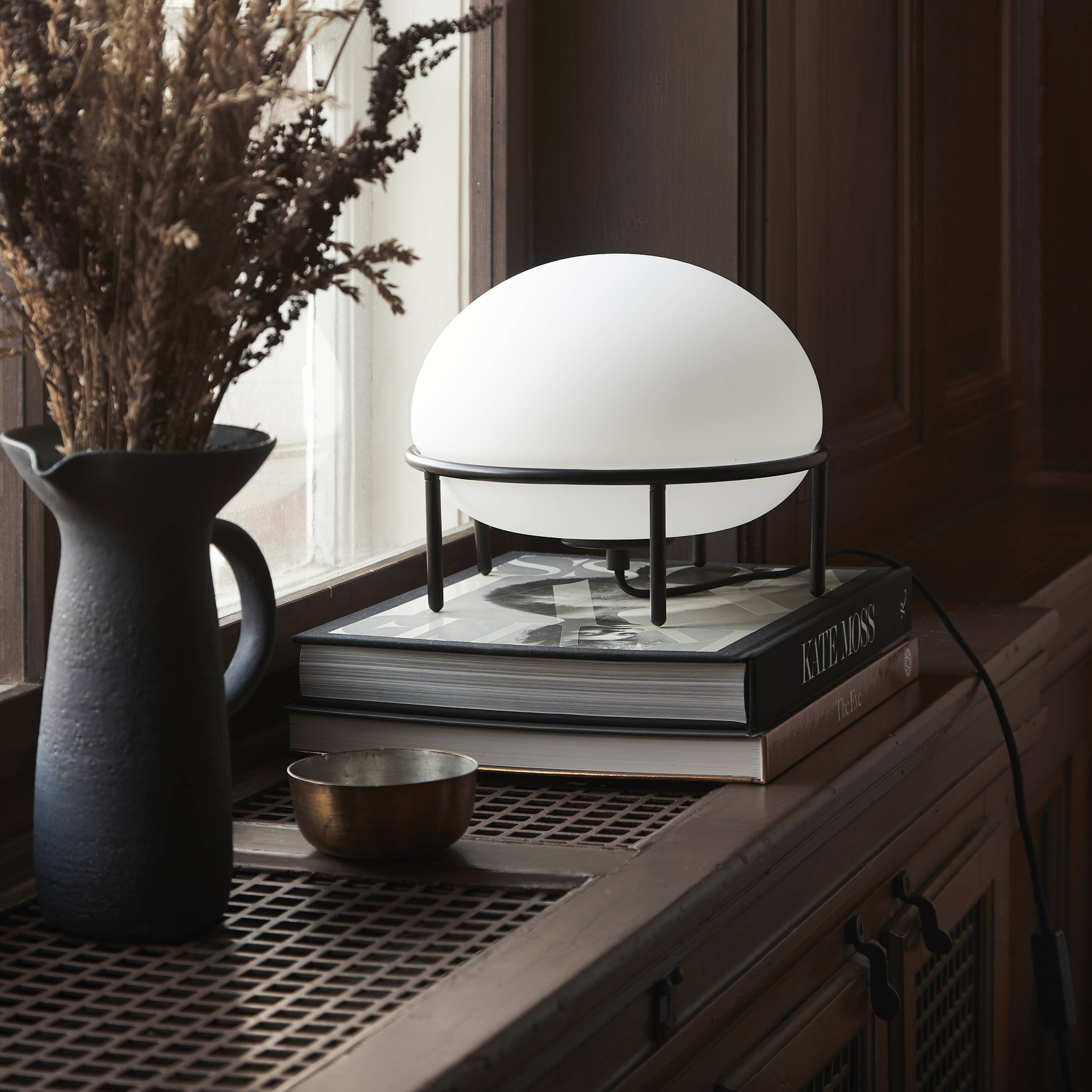 Modern Opal Glass Pump Table Lamp with Steel Frame for Office and Home Decor