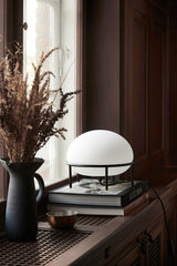 Modern Opal Glass Pump Table Lamp with Steel Frame for Office and Home Decor